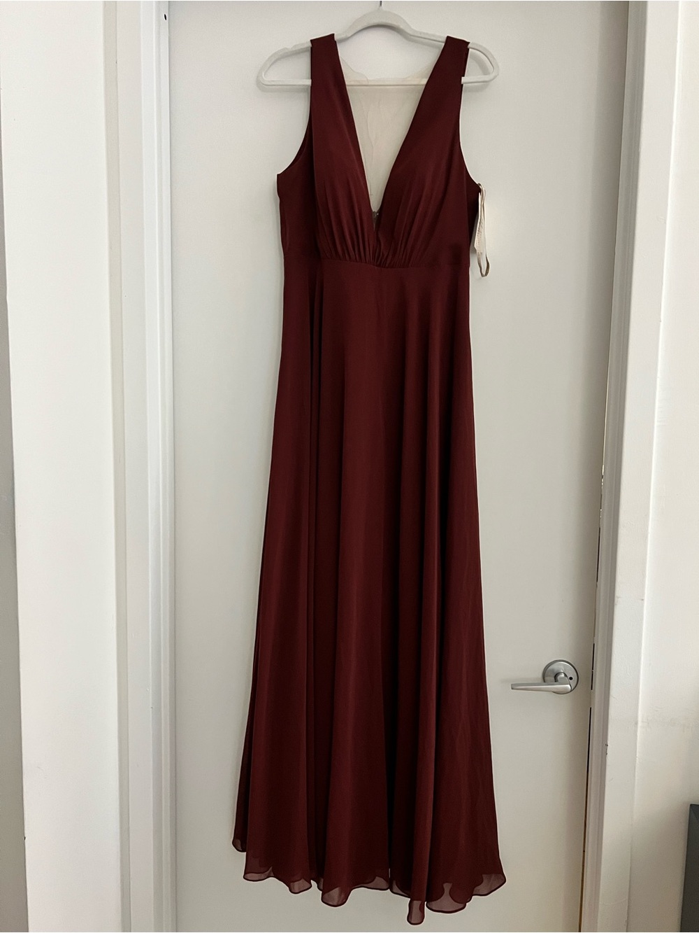 Jenny Yoo Deep Burgundy V-Neck Maxi Dress